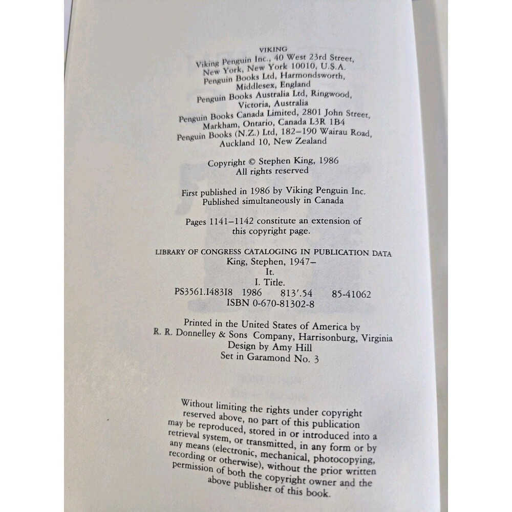 Stephen King IT 1986 First Edition First Printing Viking Hardcover DJ $22.95 - Picture 5 of 10